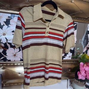 1970s 1980s Mens Polo Shirt Small Retro Striped Soft Grunge Vintage